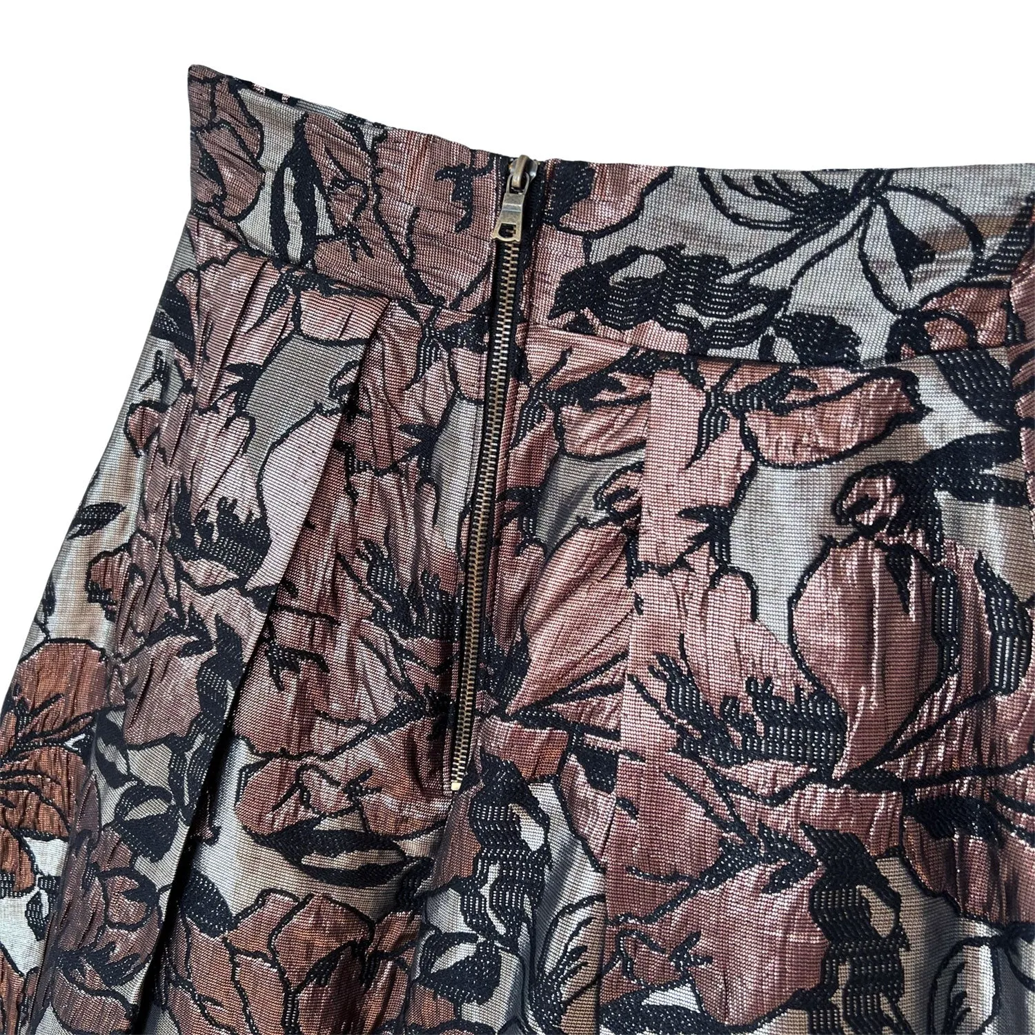 Floral Brocade Midi Skirt in Bronze and Black