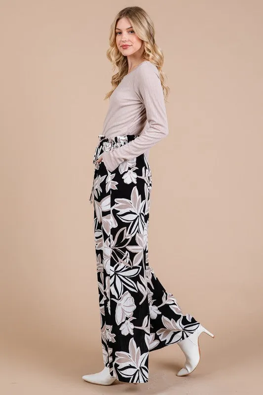 Floral Wide-Leg Pants with Pockets