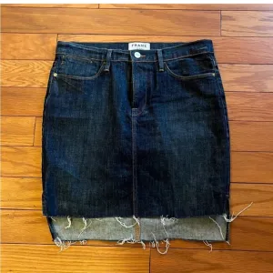 Frame Skirt Womens 28 Blue Raw Hem High Low