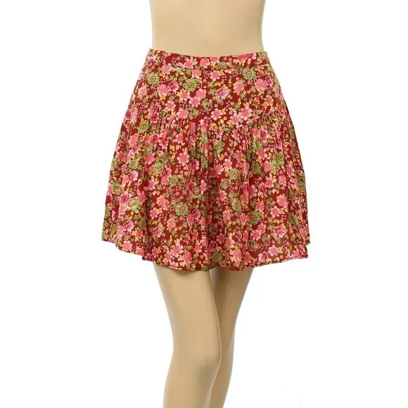 Free People Floral Printed Mini Skirt High Waisted Flared Pocket XS