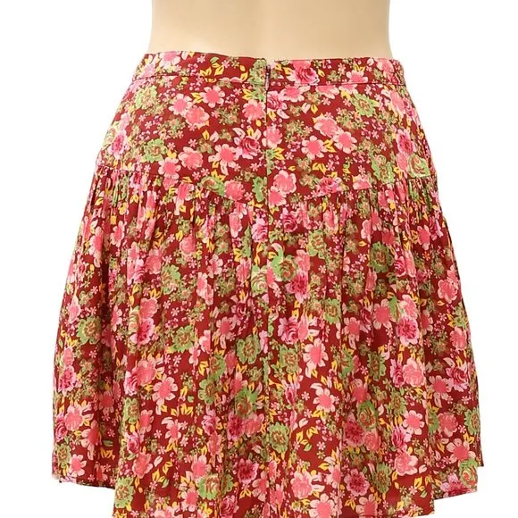 Free People Floral Printed Mini Skirt High Waisted Flared Pocket XS