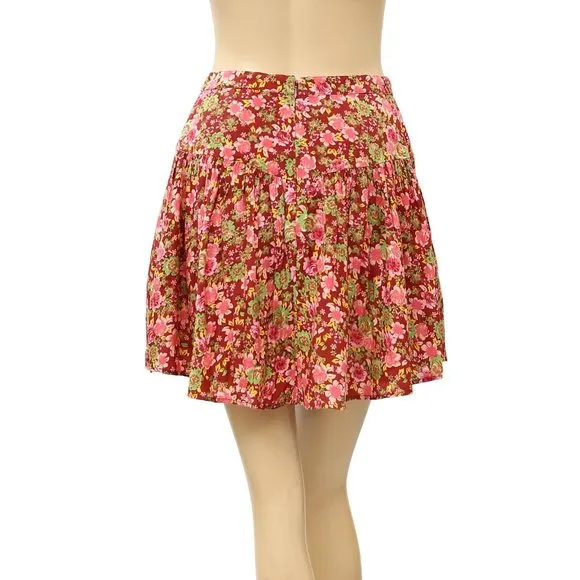 Free People Floral Printed Mini Skirt High Waisted Flared Pocket XS