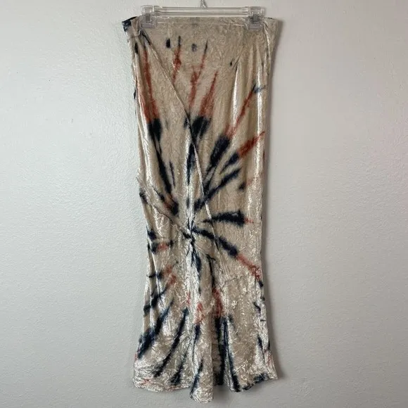 Free People Serious Swagger Velvet Tie Dye Midi Skirt Firework Combo Small