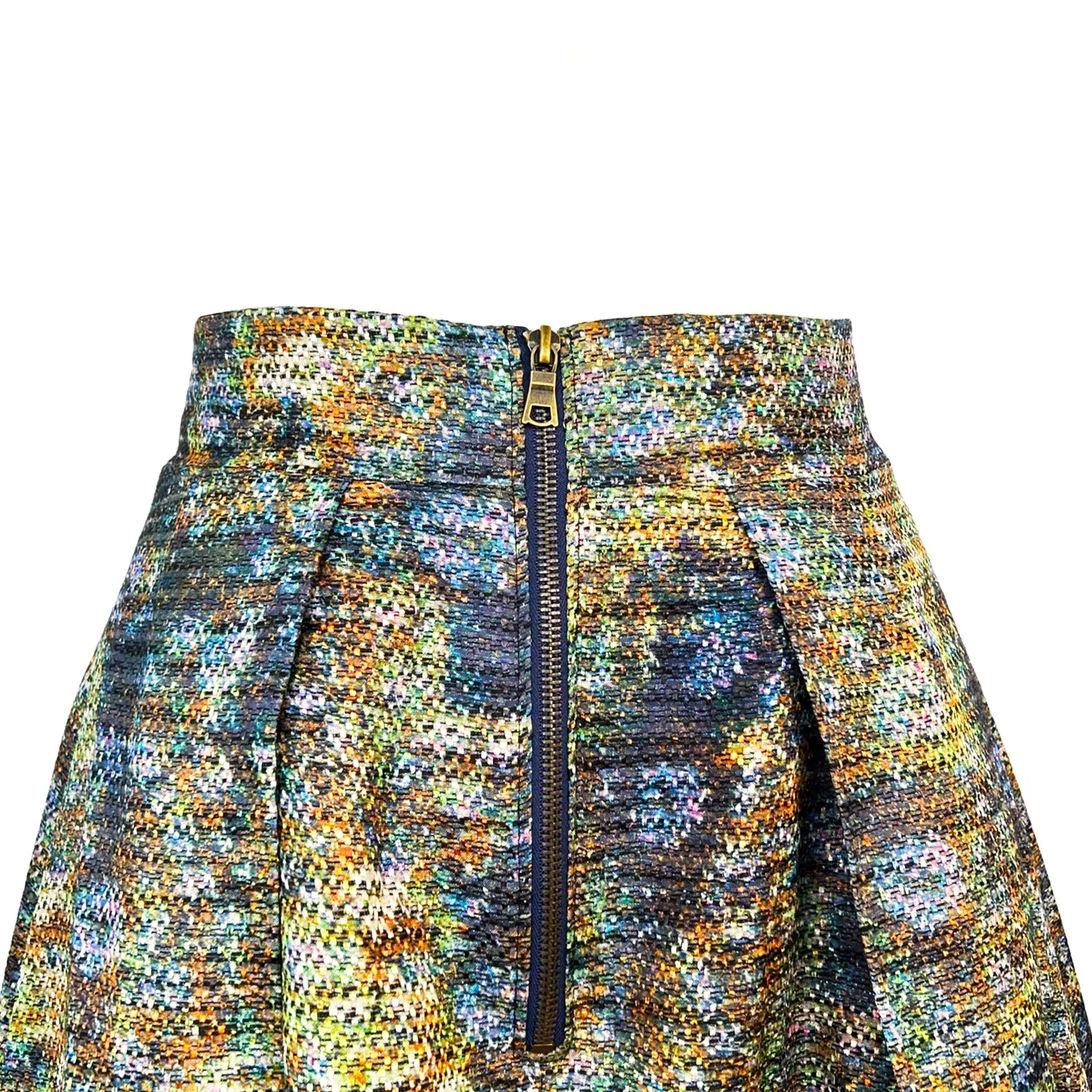 Full Midi Skirt in Metallic Green Brocade