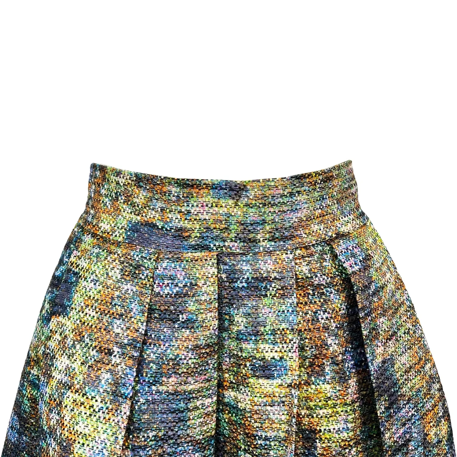 Full Midi Skirt in Metallic Green Brocade