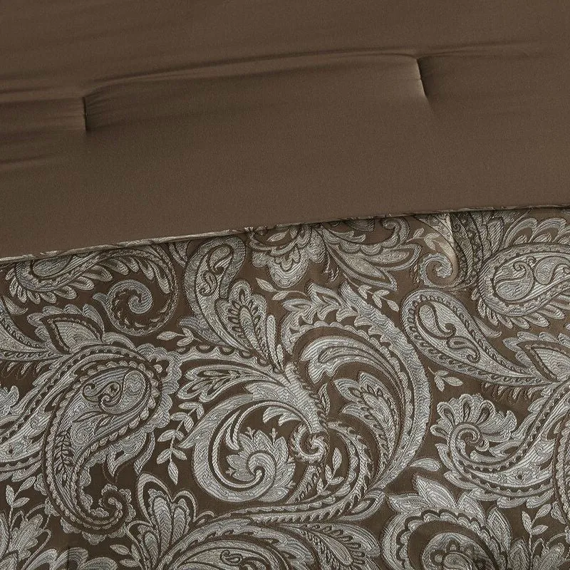 Full size 12-piece Reversible Cotton Comforter Set in Brown and Blue