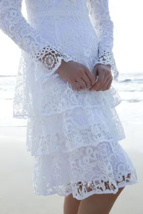 Gabrielle • Guipure tiered white dress
