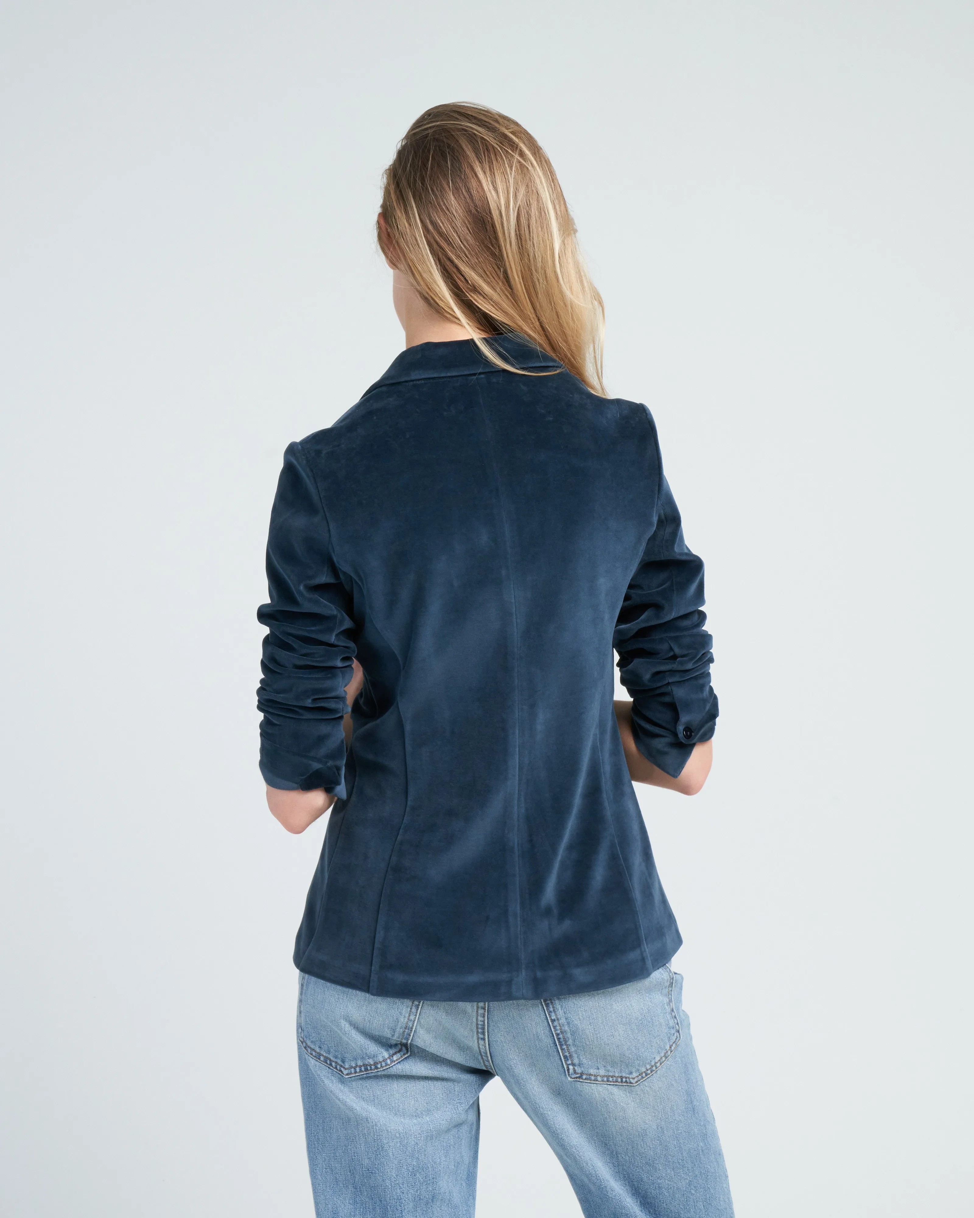 giacca slim long velour jacket - pavone
