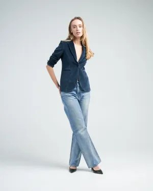 giacca slim long velour jacket - pavone