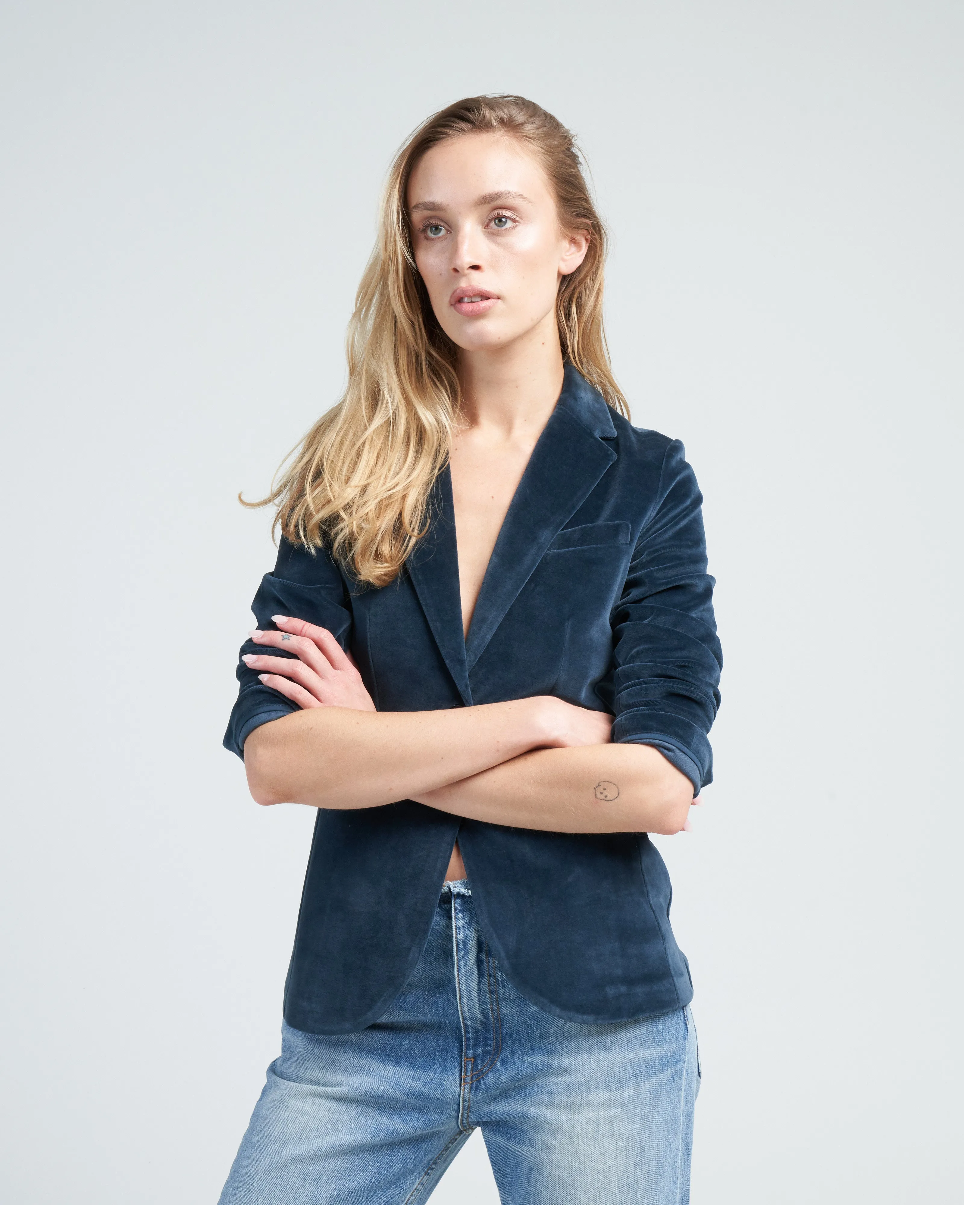 giacca slim long velour jacket - pavone