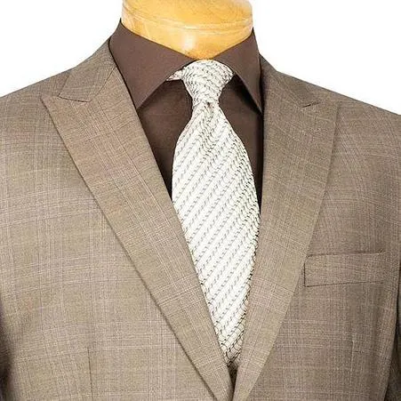 Glen Plaid Dress Suit 2 Piece Regular Fit (Tan) 2RW-1