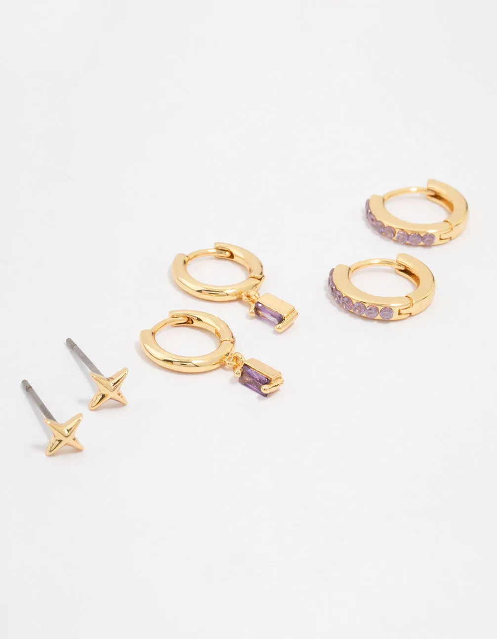 Gold Plated Brass Barbie Baguette Hoop Earring 3-Pack