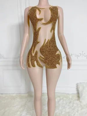Golden Elegance Mini Dress