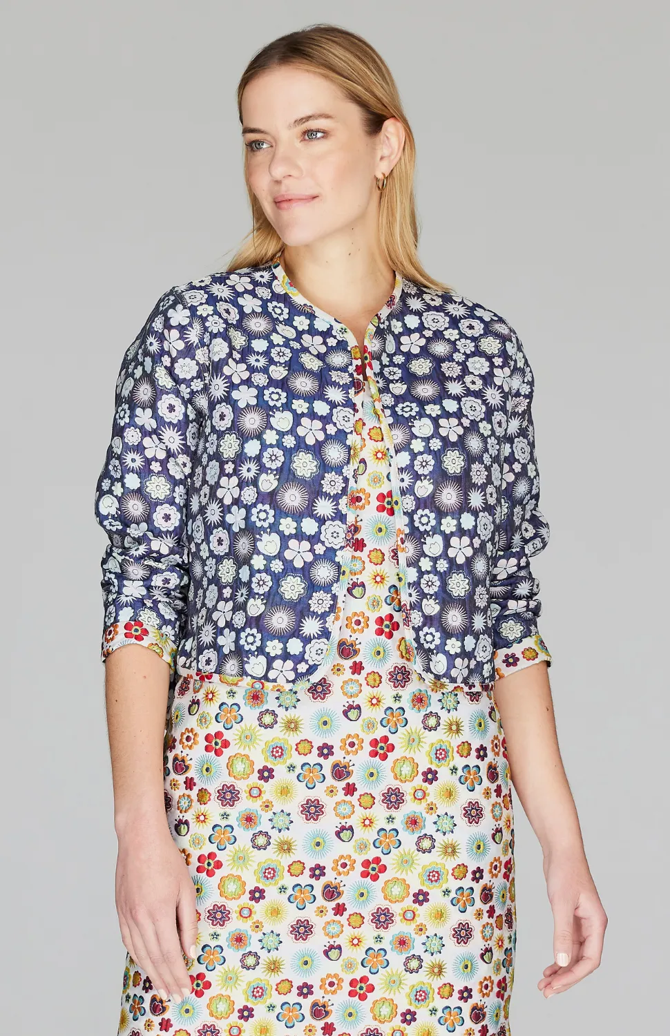 Graphic Flora Reversible Short Jacket w/ Bias