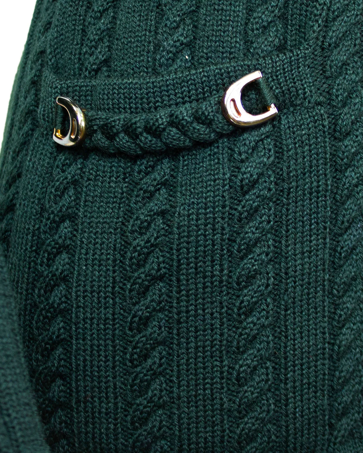 Green Wool Cardigan and Gabardine Skirt Ensemble