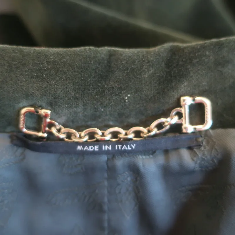 Gucci 2006 Double Breasted Velvet Jacket Dark Green Stretch Cotton Size 40