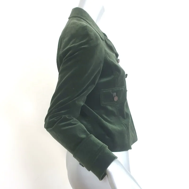 Gucci 2006 Double Breasted Velvet Jacket Dark Green Stretch Cotton Size 40