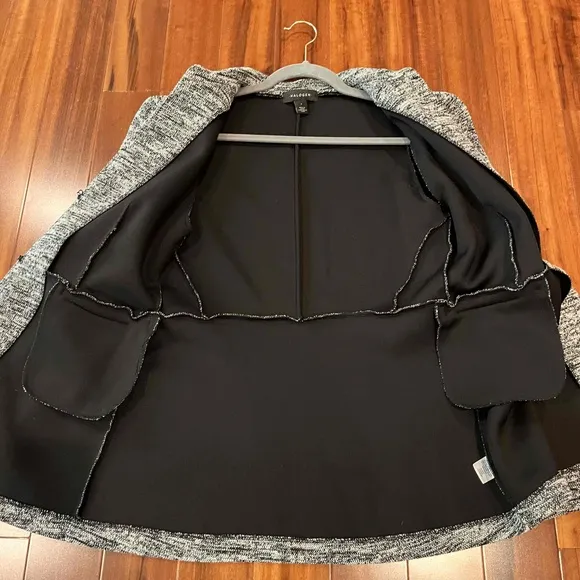 Halogen Nordstrom Black White Tweed Blazer Jacket Minimalist Long Sleeve Sz S