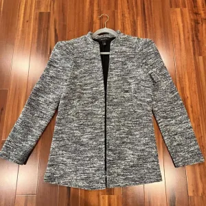 Halogen Nordstrom Black White Tweed Blazer Jacket Minimalist Long Sleeve Sz S