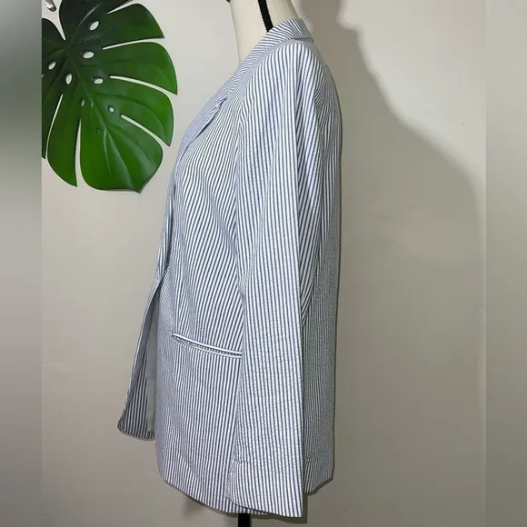 H&amp;M Single Breasted Blazer Jacket Blue and White Stripes