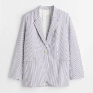 H&amp;M Single Breasted Blazer Jacket Blue and White Stripes