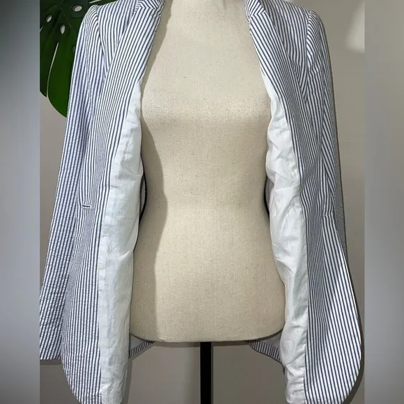 H&amp;M Single Breasted Blazer Jacket Blue and White Stripes