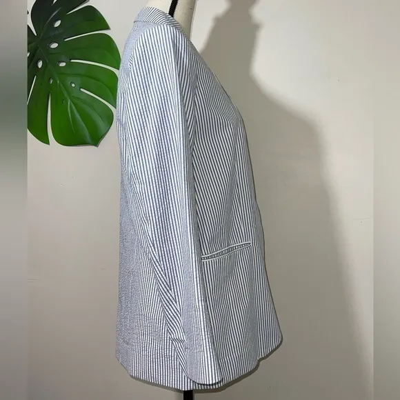 H&amp;M Single Breasted Blazer Jacket Blue and White Stripes
