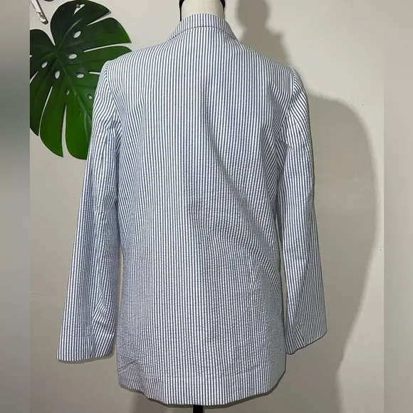 H&amp;M Single Breasted Blazer Jacket Blue and White Stripes
