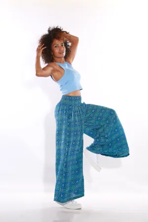 Happy Pants wide leg Boho palazzo pants - Azure