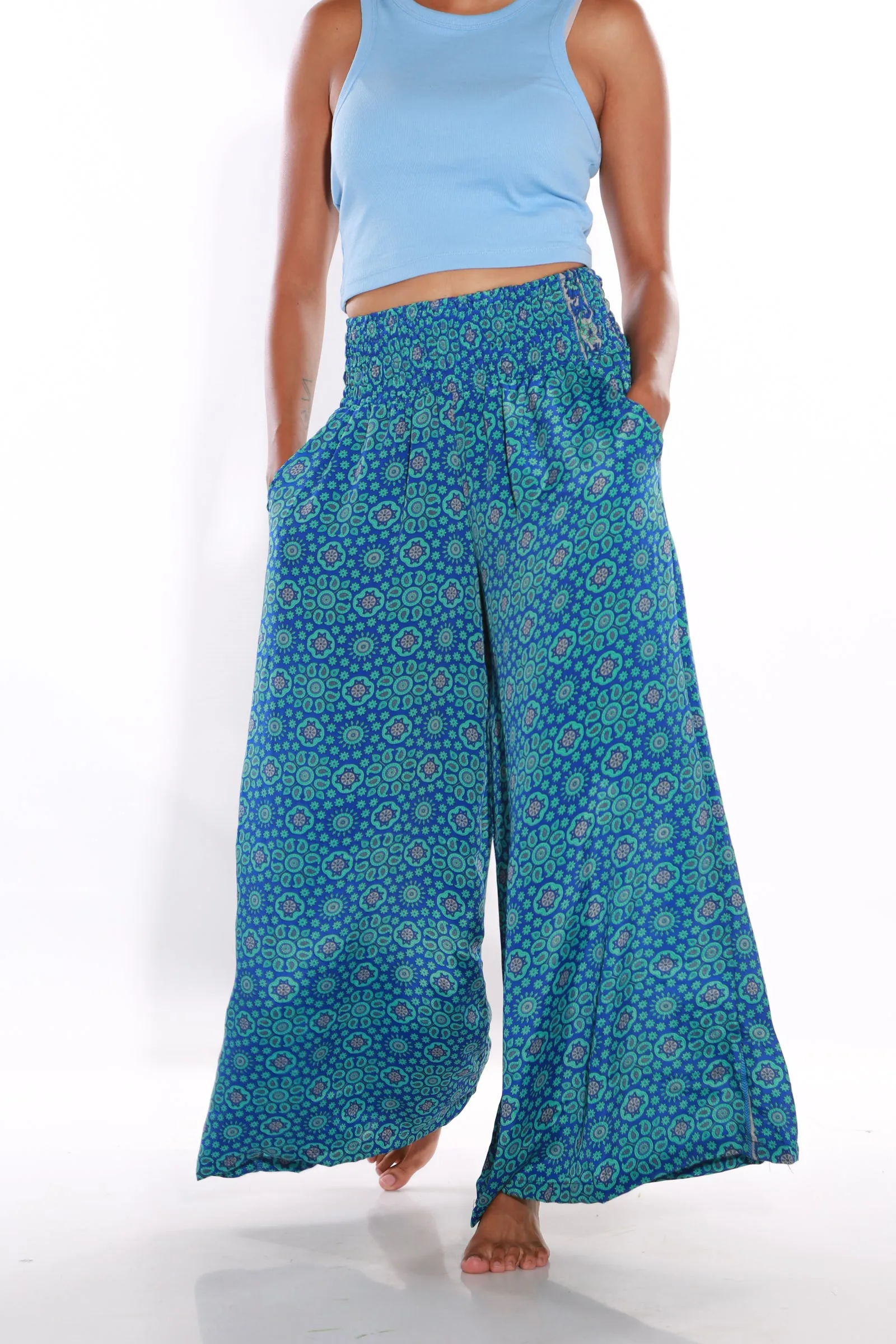 Happy Pants wide leg Boho palazzo pants - Azure