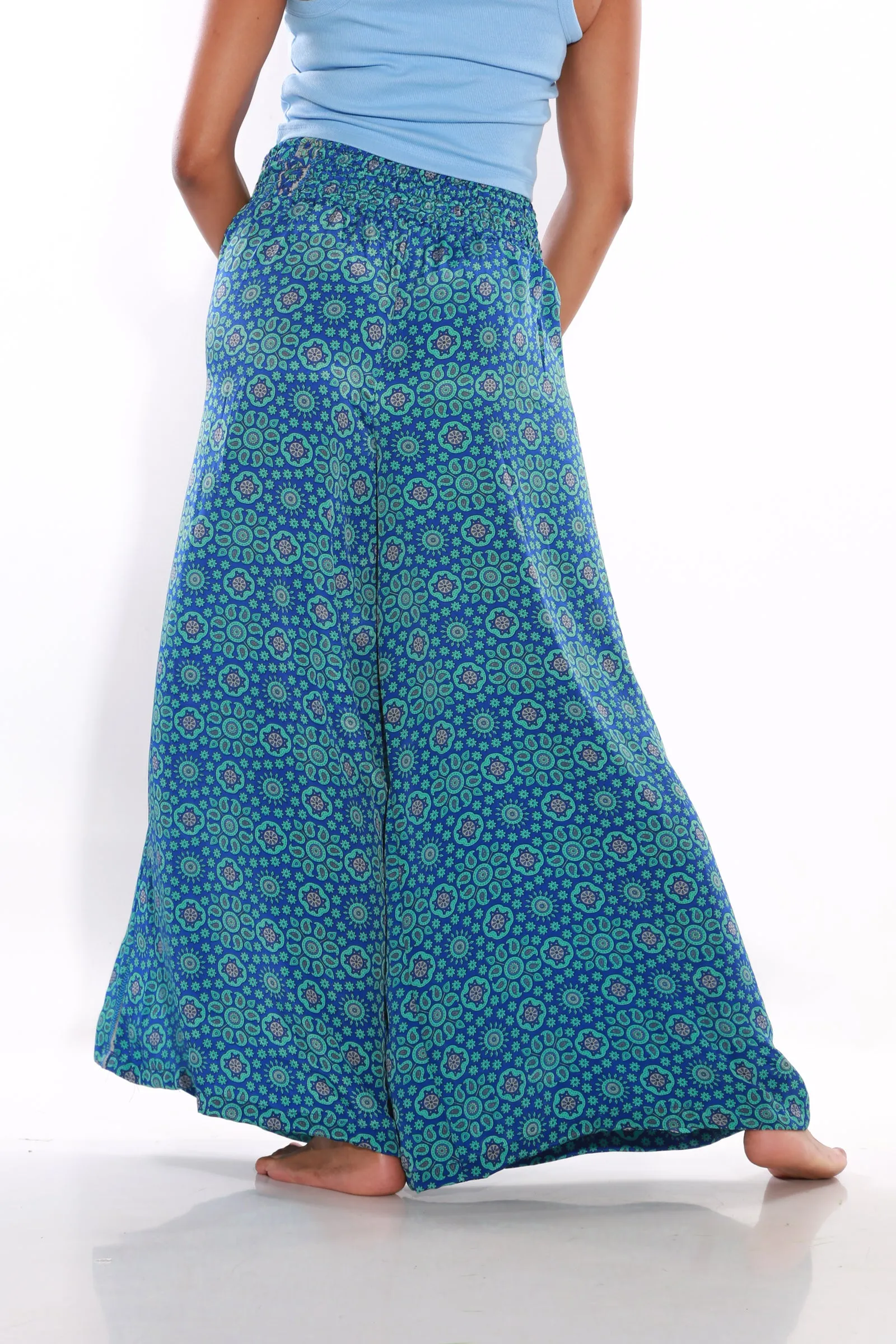 Happy Pants wide leg Boho palazzo pants - Azure