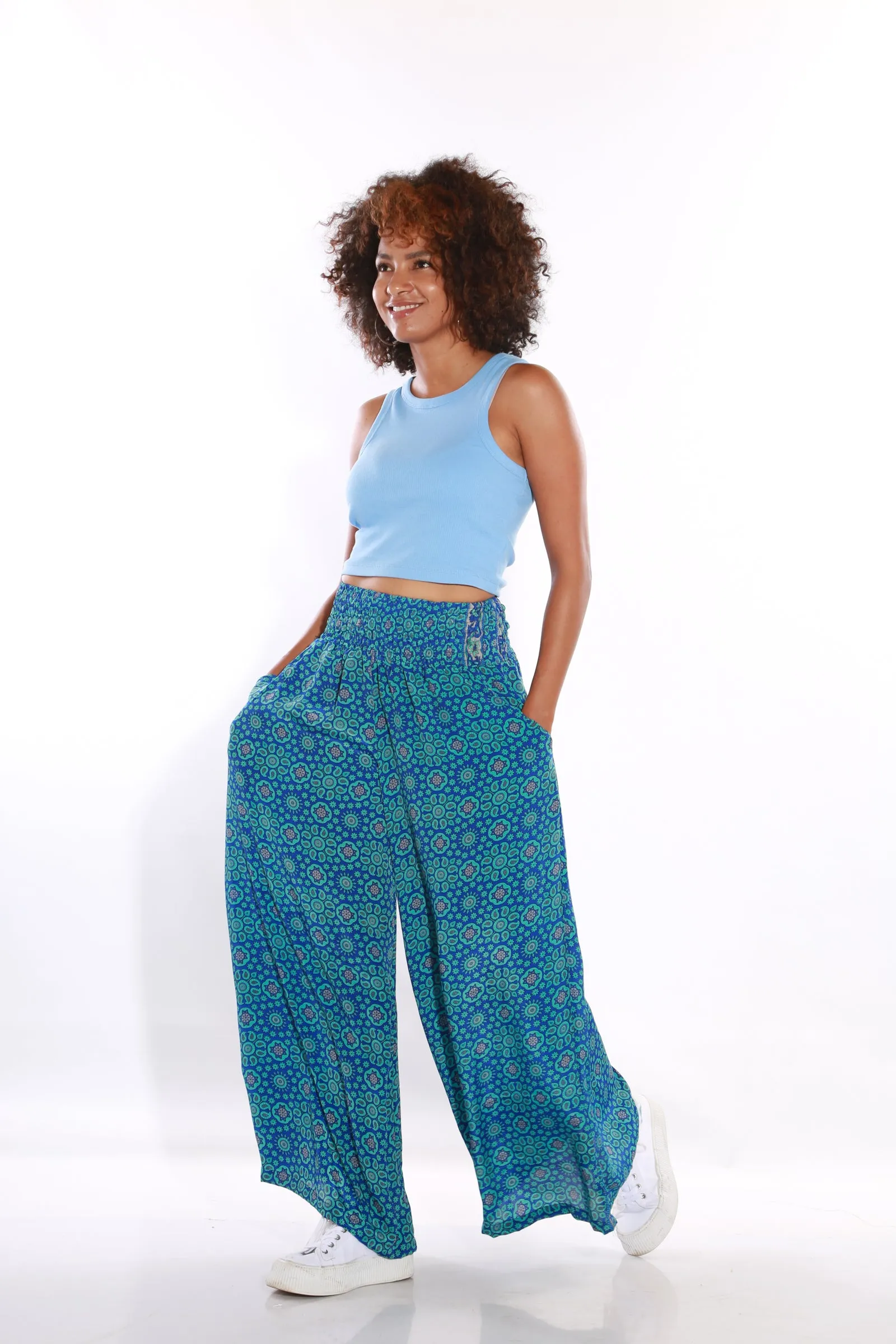 Happy Pants wide leg Boho palazzo pants - Azure