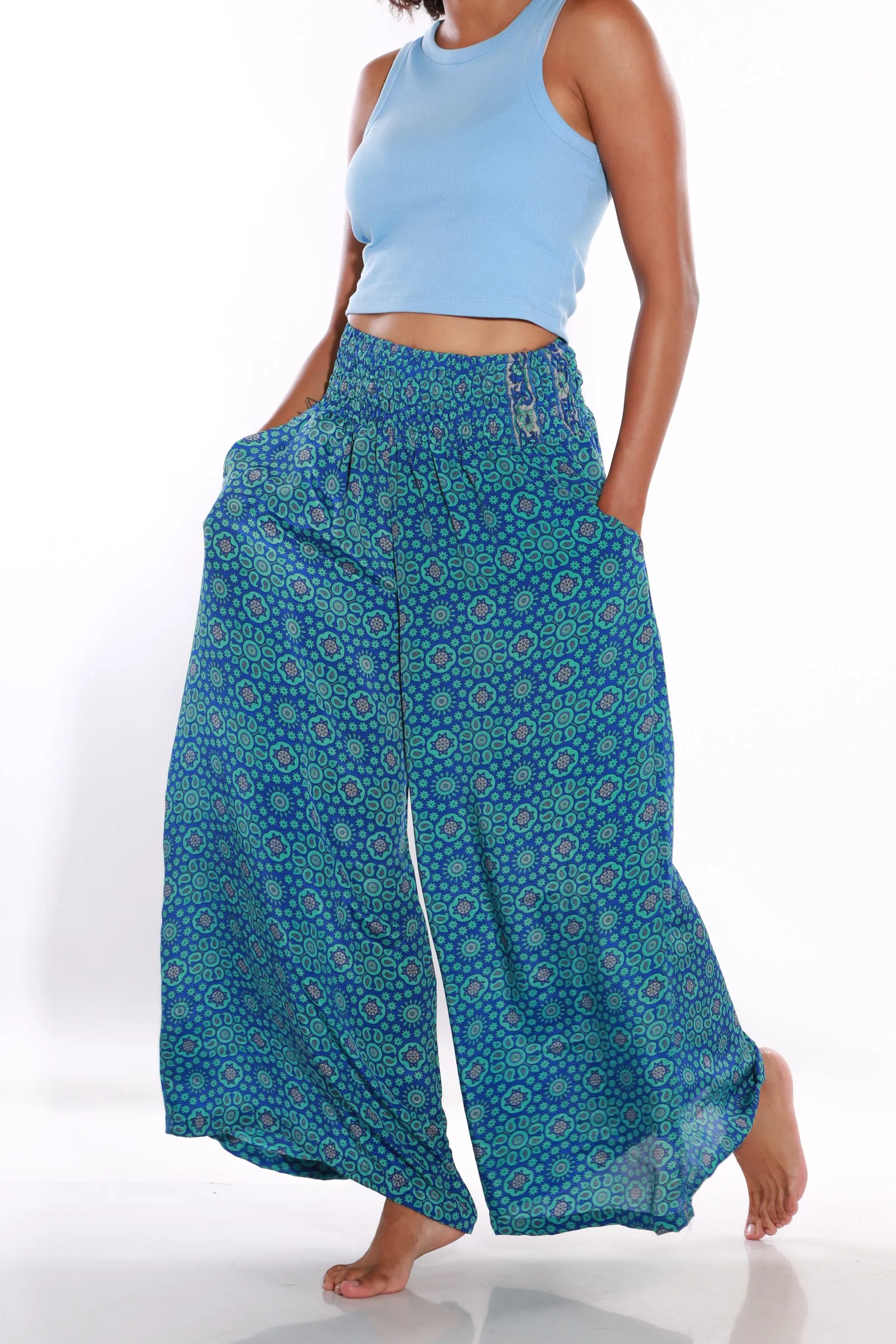 Happy Pants wide leg Boho palazzo pants - Azure
