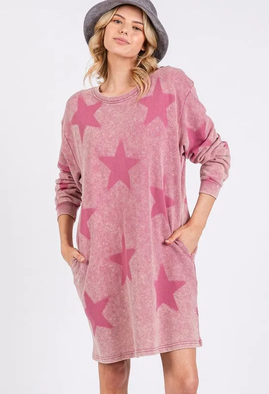 Hazel Blues® |  SAGE   FIG Washed Star Print Round Neck Dress