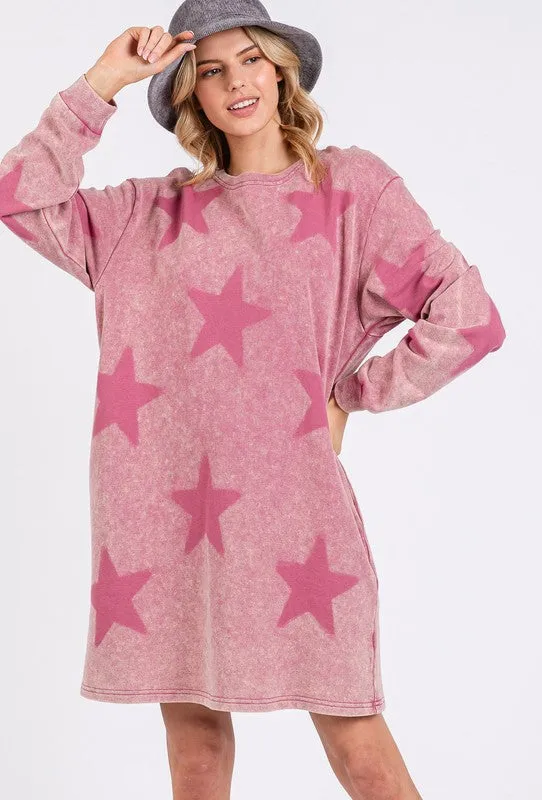 Hazel Blues® |  SAGE   FIG Washed Star Print Round Neck Dress