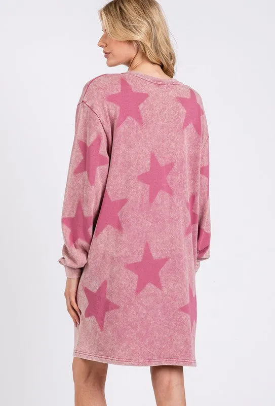 Hazel Blues® |  SAGE   FIG Washed Star Print Round Neck Dress