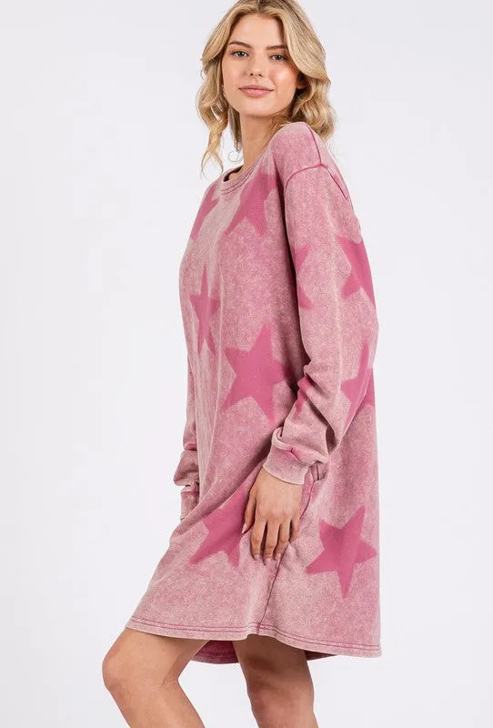 Hazel Blues® |  SAGE   FIG Washed Star Print Round Neck Dress