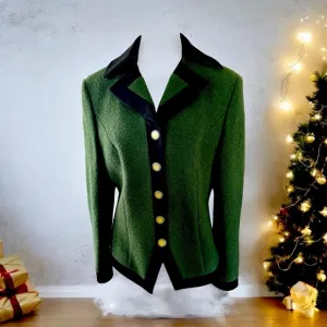 HELEN STRABER Vintage Green Wool Classic Jacket Size 14