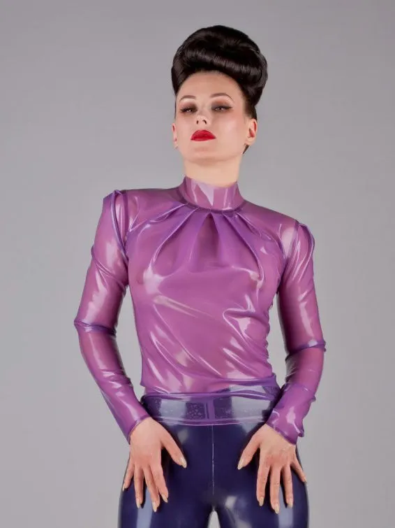 High Neck Pleated Latex Shirt