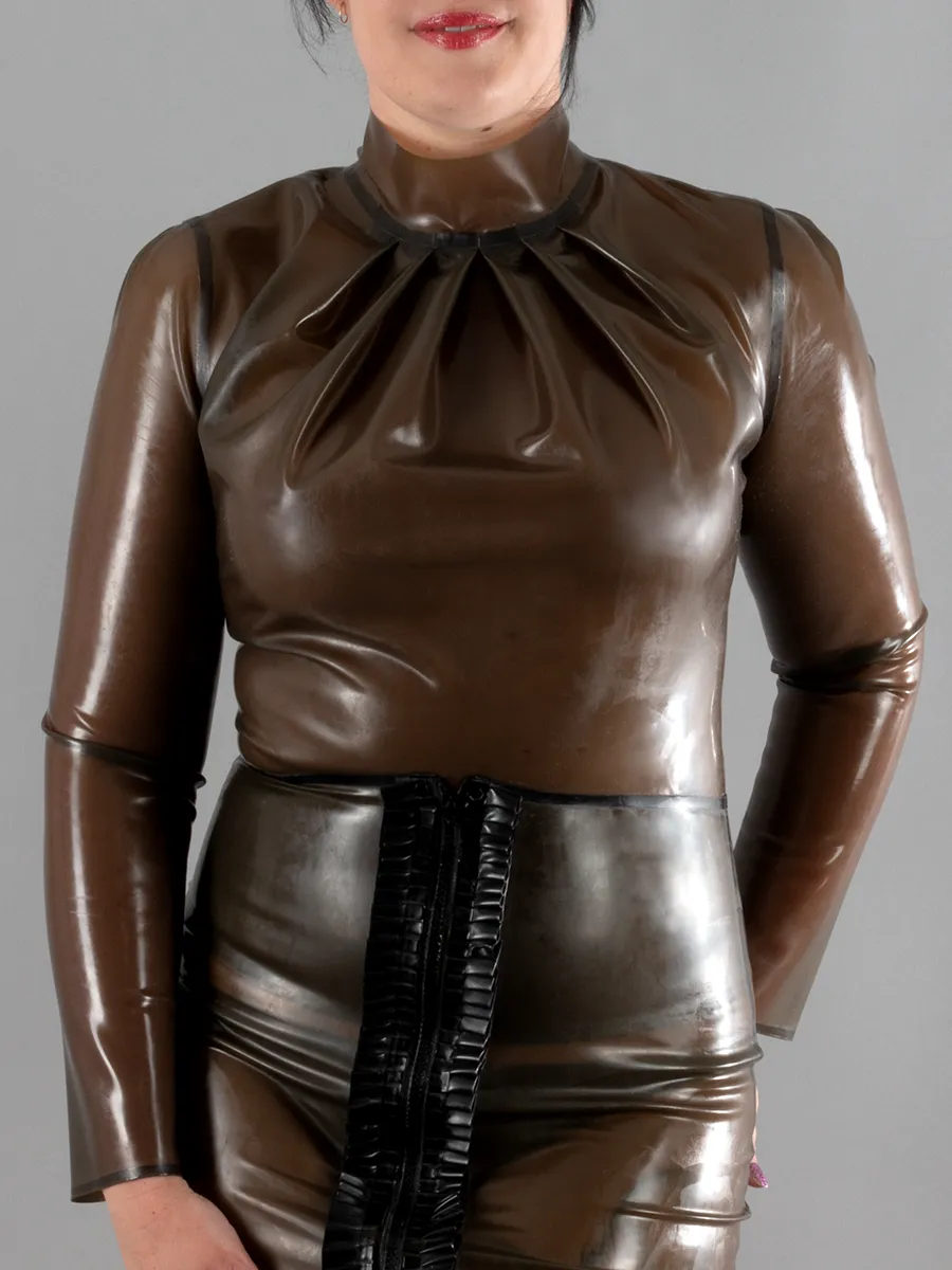 High Neck Pleated Latex Shirt