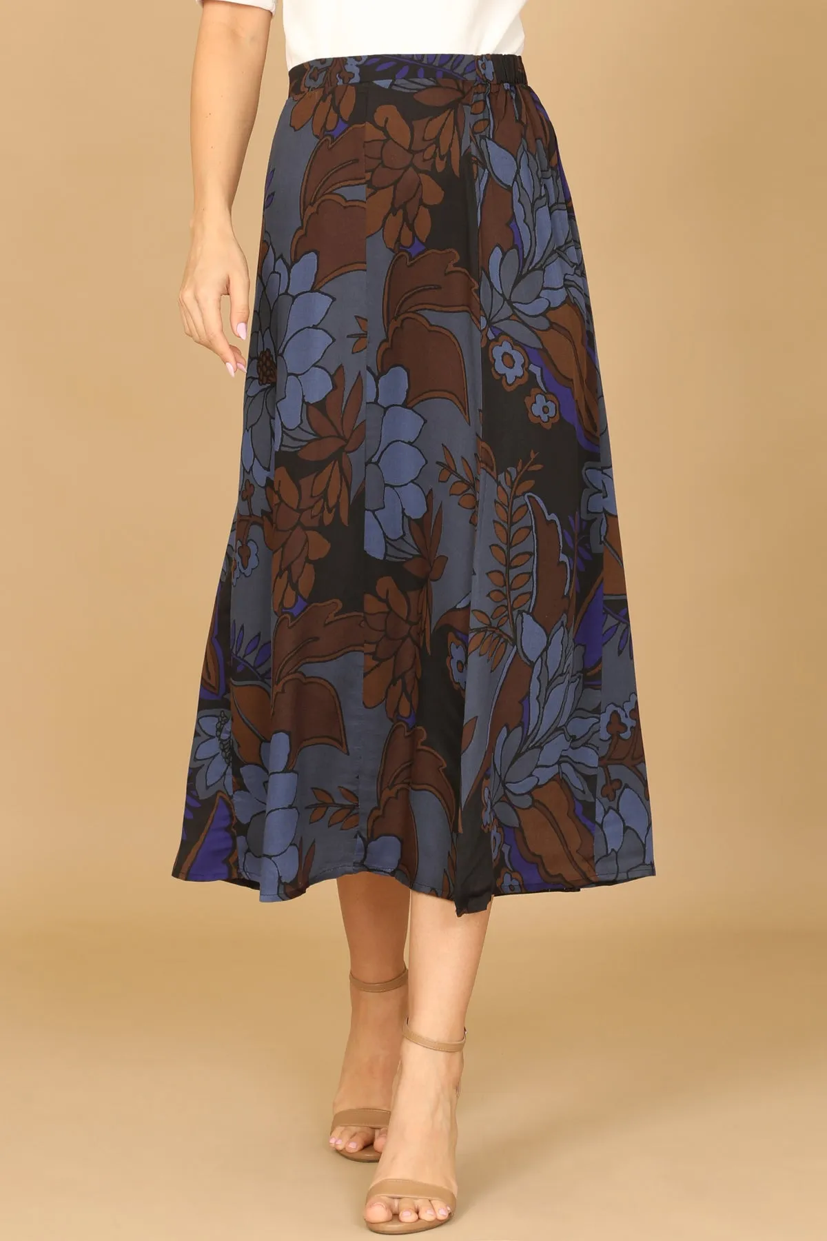 HIGH WAIST FLORAL MIDI SKIRT