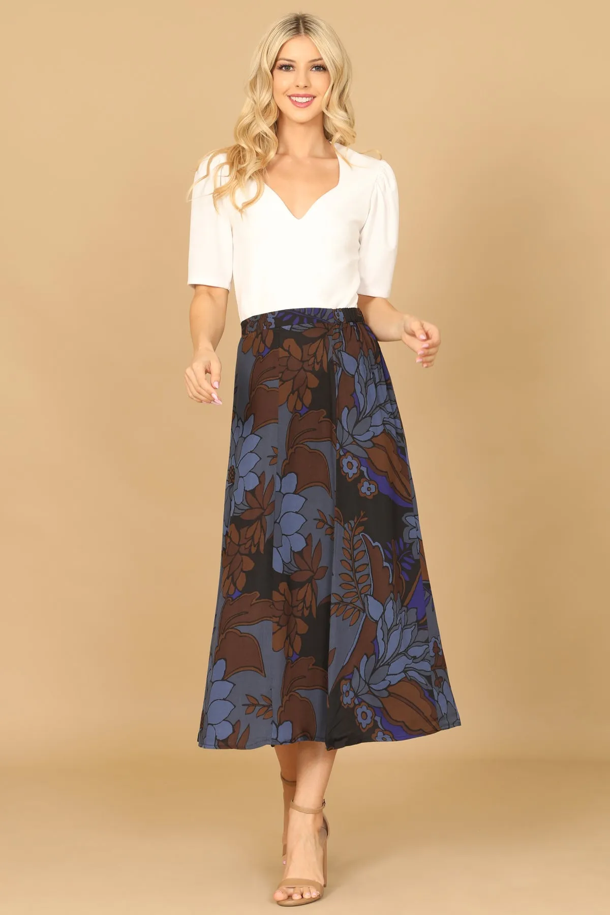 HIGH WAIST FLORAL MIDI SKIRT