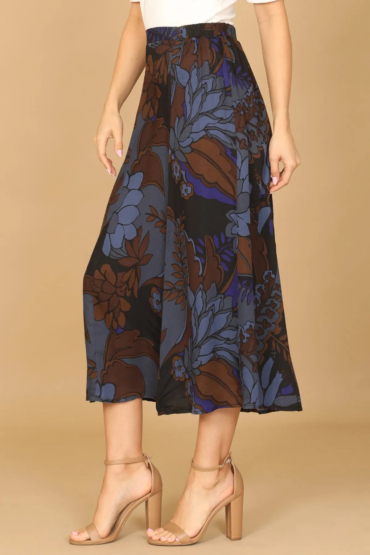 HIGH WAIST FLORAL MIDI SKIRT