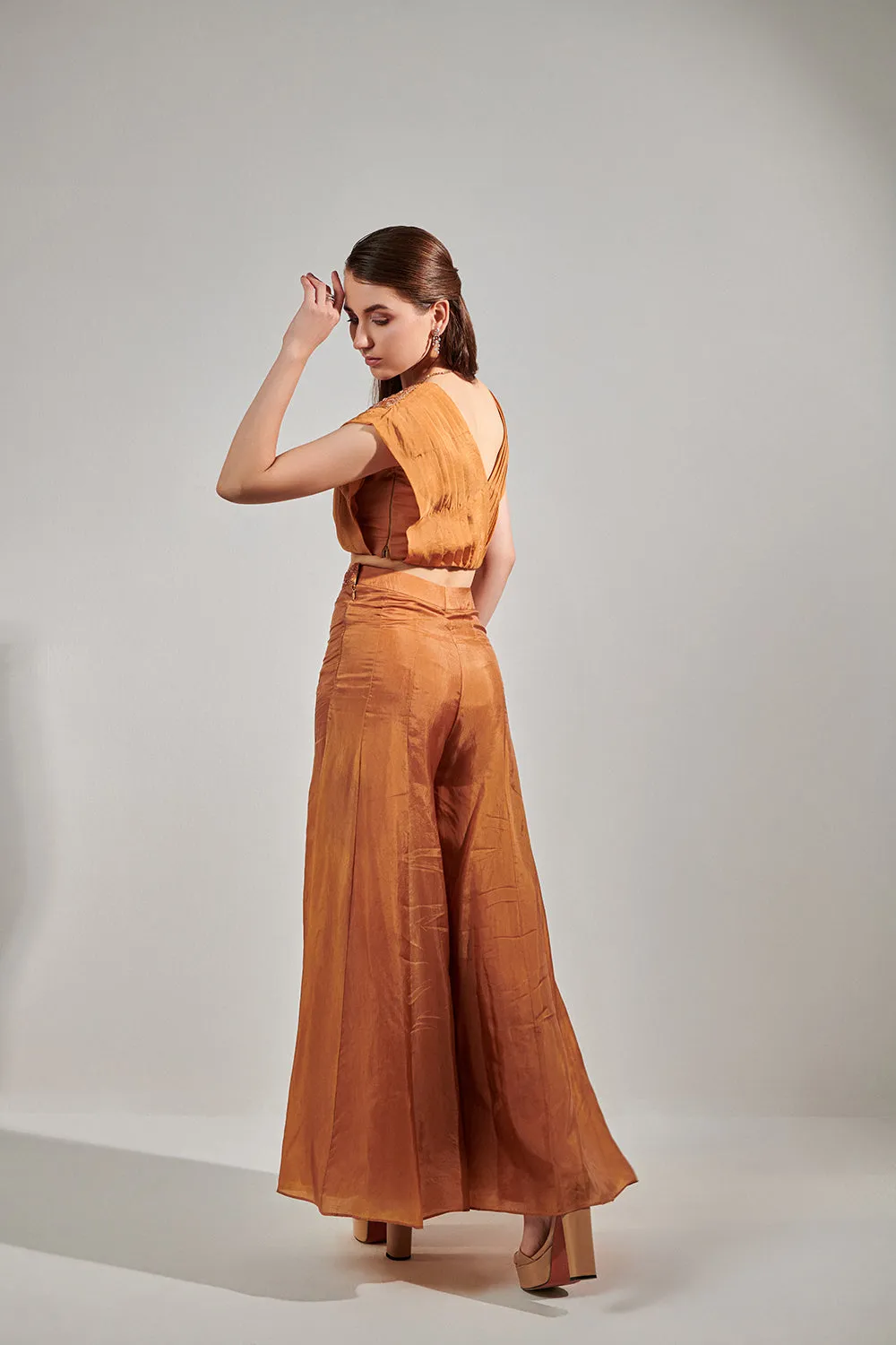 Honey Mustard Pleated Top And Sharara Set