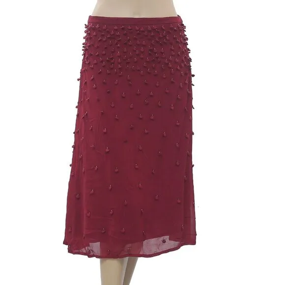 Hoss Intropia Anthropologie Embroidered Beads Skirt High Waisted S-36 NWT
