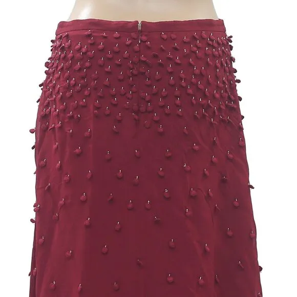 Hoss Intropia Anthropologie Embroidered Beads Skirt High Waisted S-36 NWT