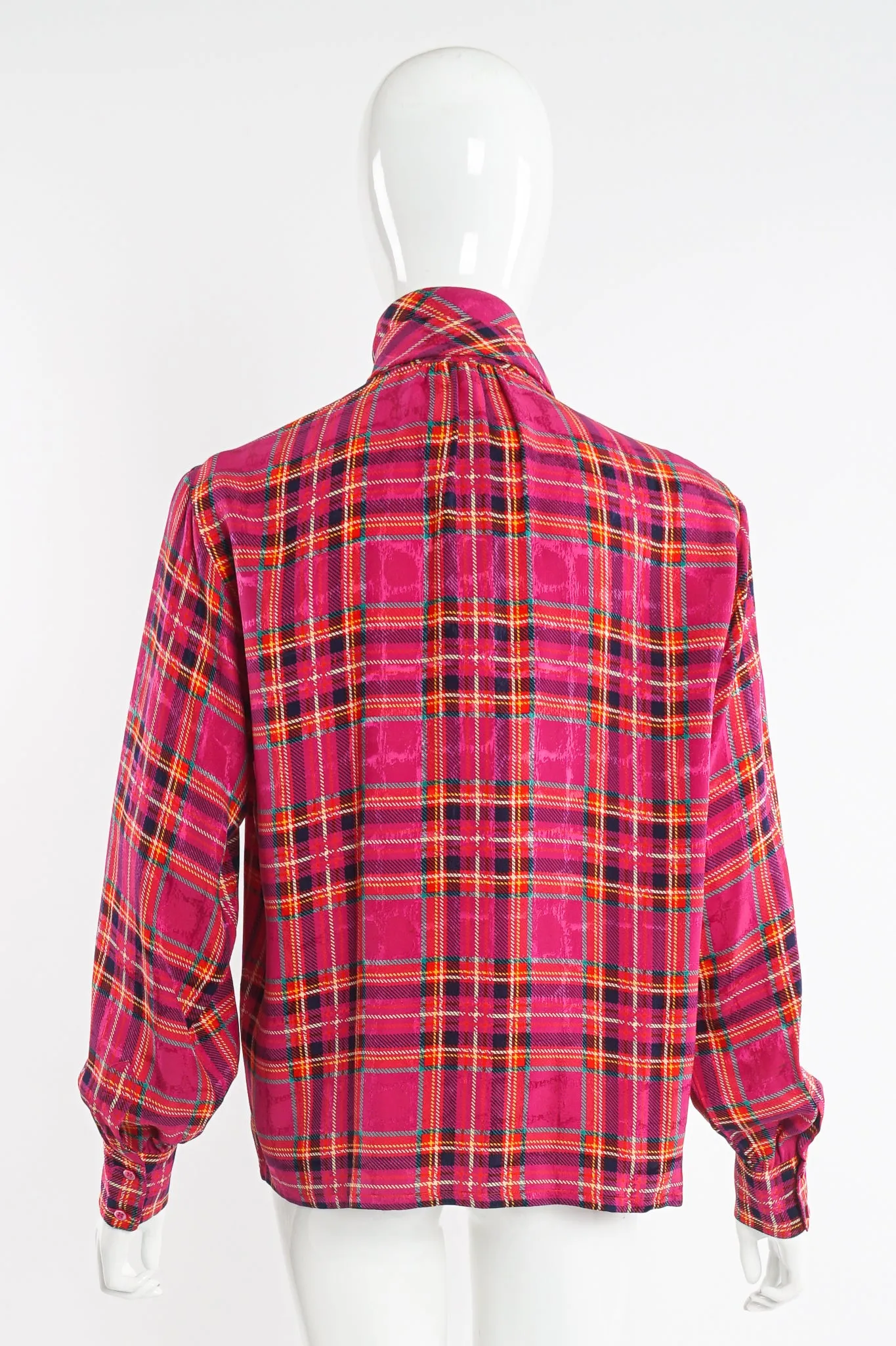 Hot Plaid Silk Bow Blouse