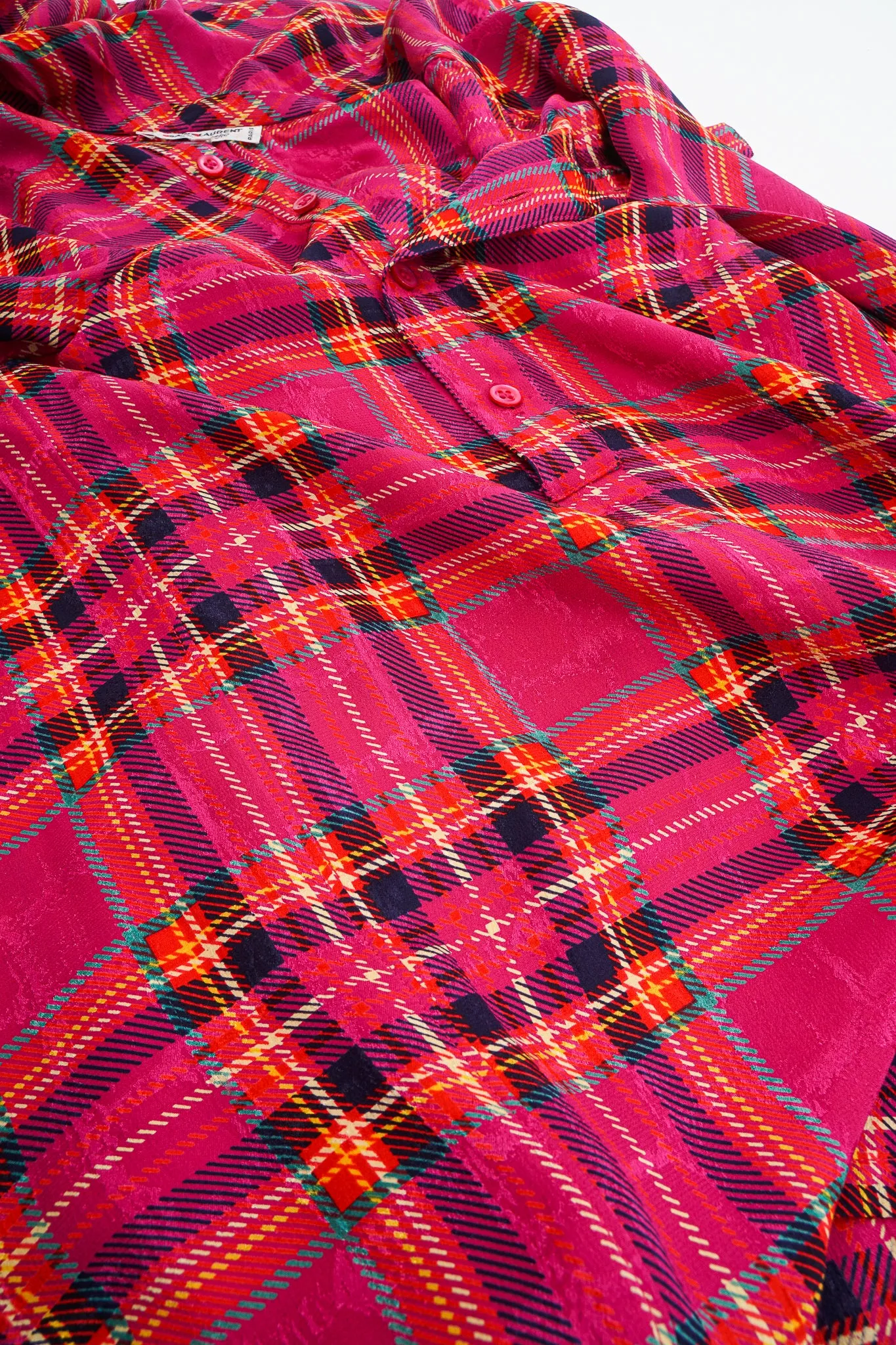 Hot Plaid Silk Bow Blouse