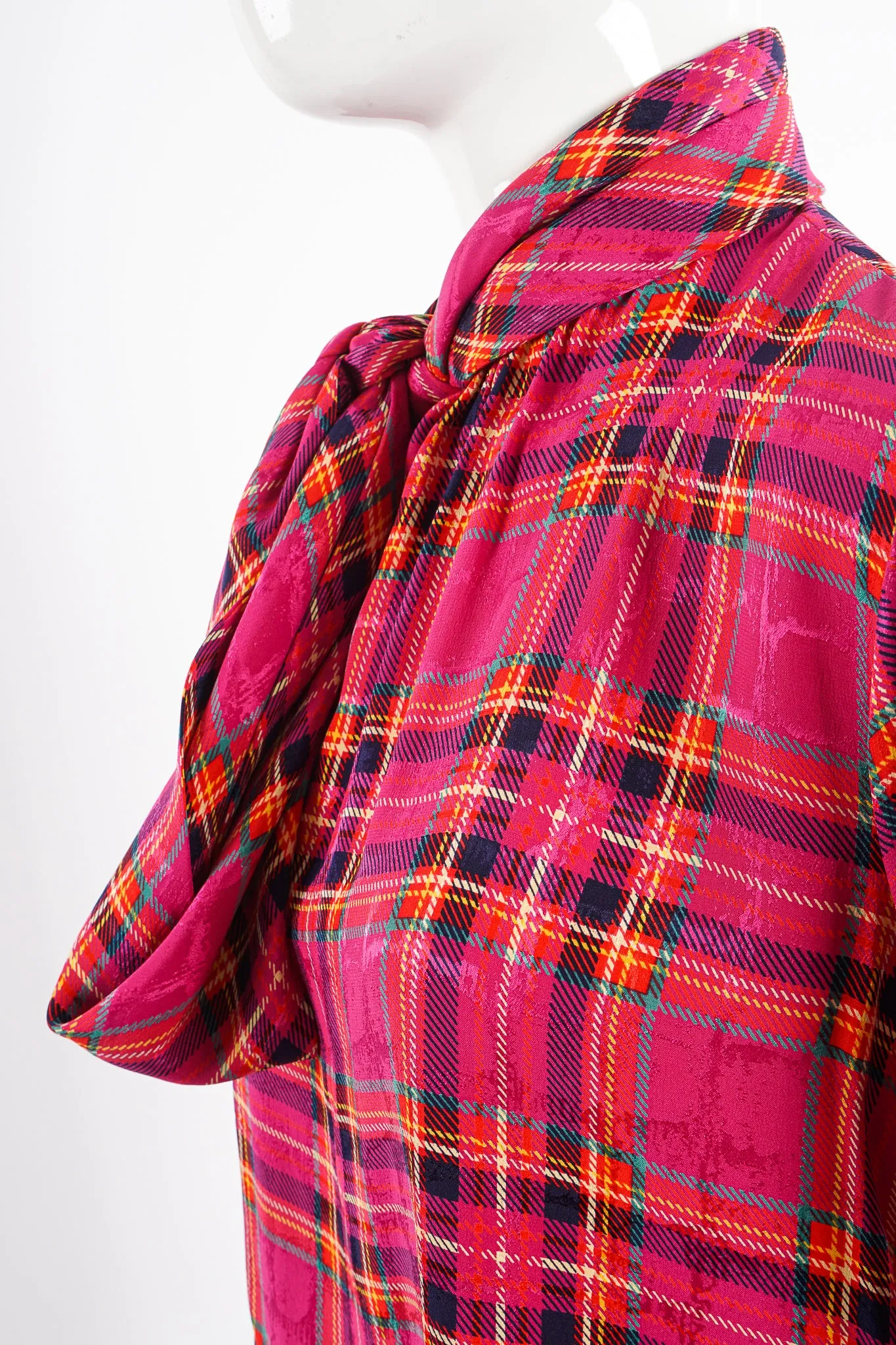 Hot Plaid Silk Bow Blouse