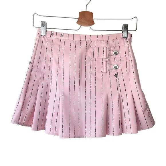 I.AM.GIA Pink Striped Pleated High Waisted Heather Mini Skirt - XS